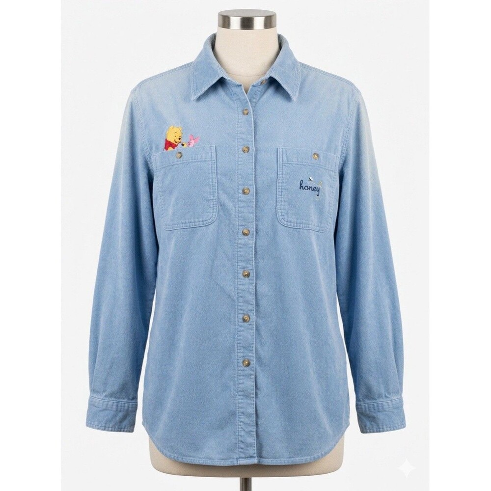 Vintage Disney Pooh Women's Corduroy Botton Up Size 14/16W